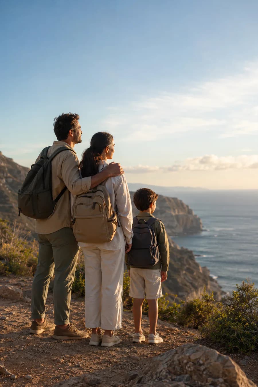 Familia disfrutando de un viaje junto a la costa